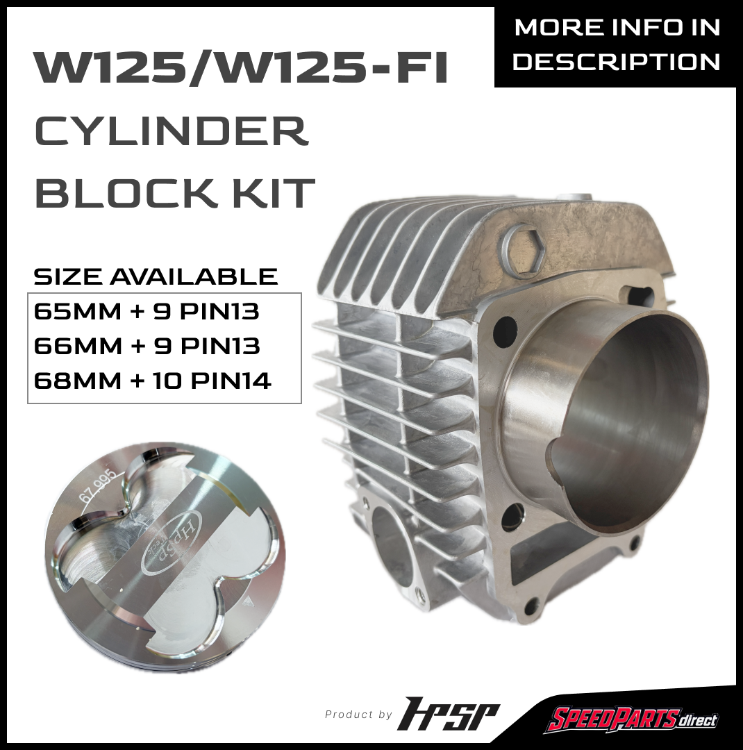 HPSP RACING W125/W125-FI CYLINDER BLOCK ASSY TECH 2L BODY+9MM WITH PISTON FORGED 65MM/66MM PIN13/PIN14