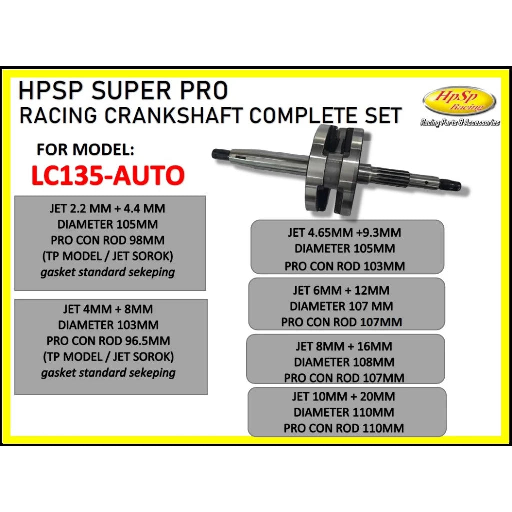 LC135-AUTO HPSP SUPER PRO CRANKSHAFT COMP.SET JET 2MM / JET 4MM / JET 4.65MM / JET 6MM / JET 8MM / JET 10